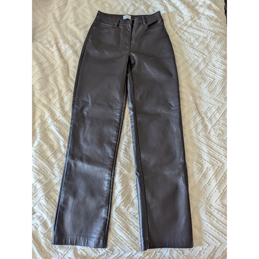 Wilfred Aritzia Melina Vegan Leather Pants Cognac Brown High Rise Straight Sz 2
